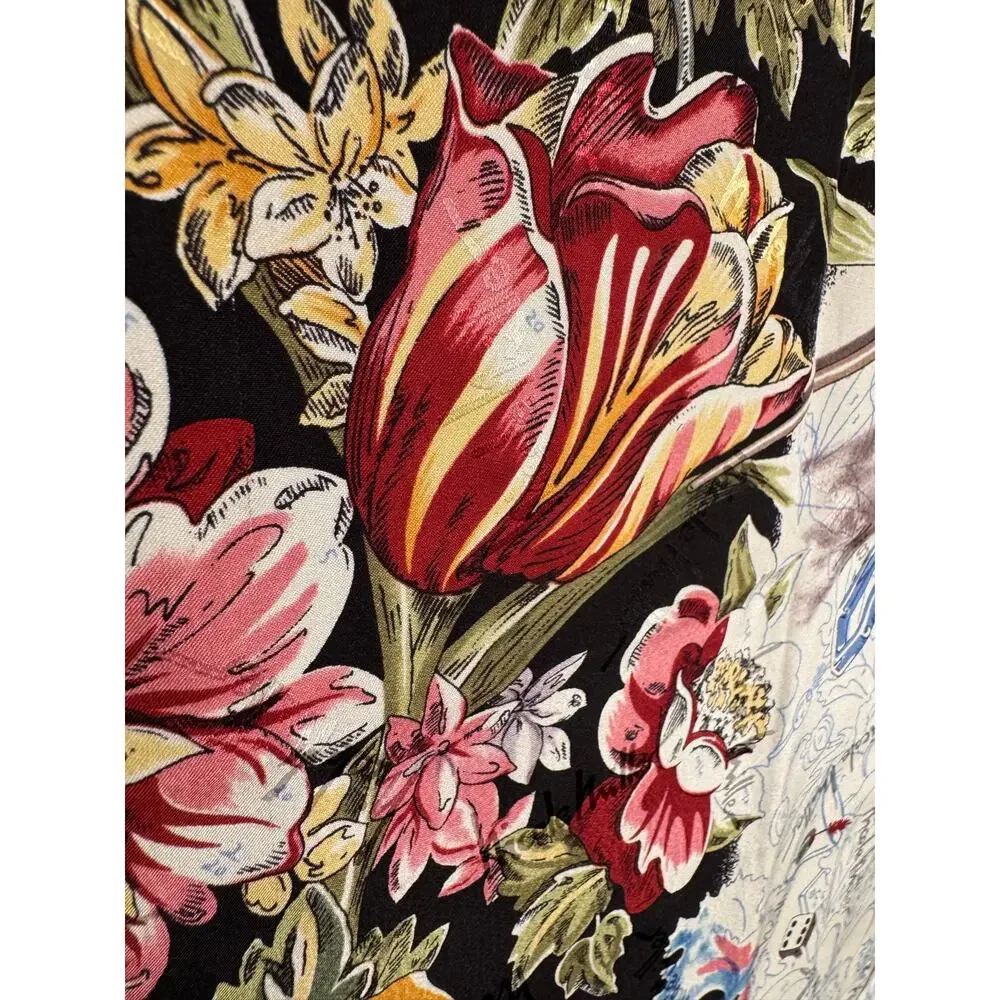 100% Korean Silk Vintage Nicole Miller Scarf In Quirky Paint-By-Number Print